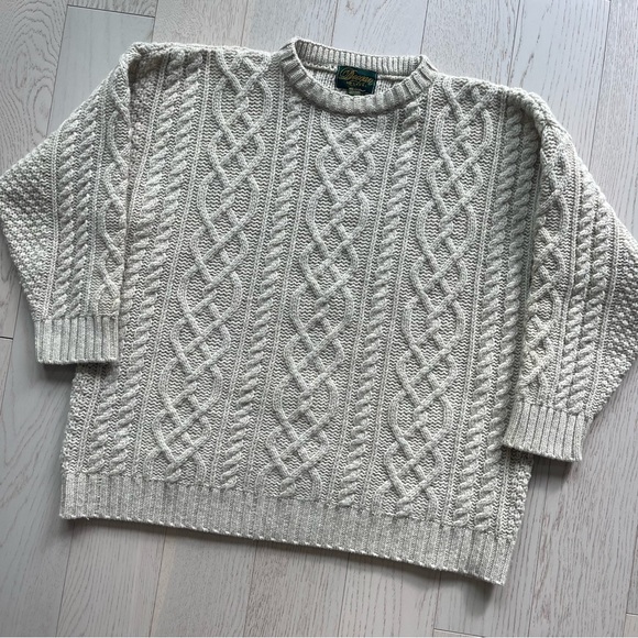 Vintage Other - Vintage Doogan Donegal Cream 100% Wool Aran fisherman cable knit Irish sweater